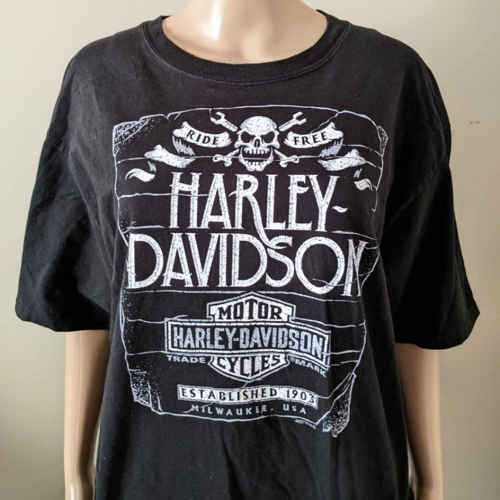 Harley Davidson Alberta Canada motorcycle black tshirt, men's large Tall